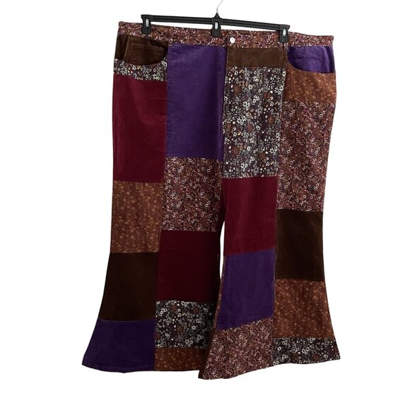 Tunnel Vision Womn 5XL Patchwork Corduroy Y2K 90s Retro 70s High-Rise Flare Pant - Picture 4 of 12